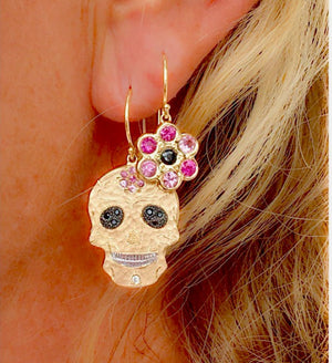 Skull & Flower 14k Gold Earrings