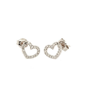 14k white gold LARA diamond heart post earrings