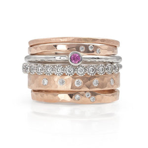 14k white gold RELA stacker ring with RAYA and PRIM