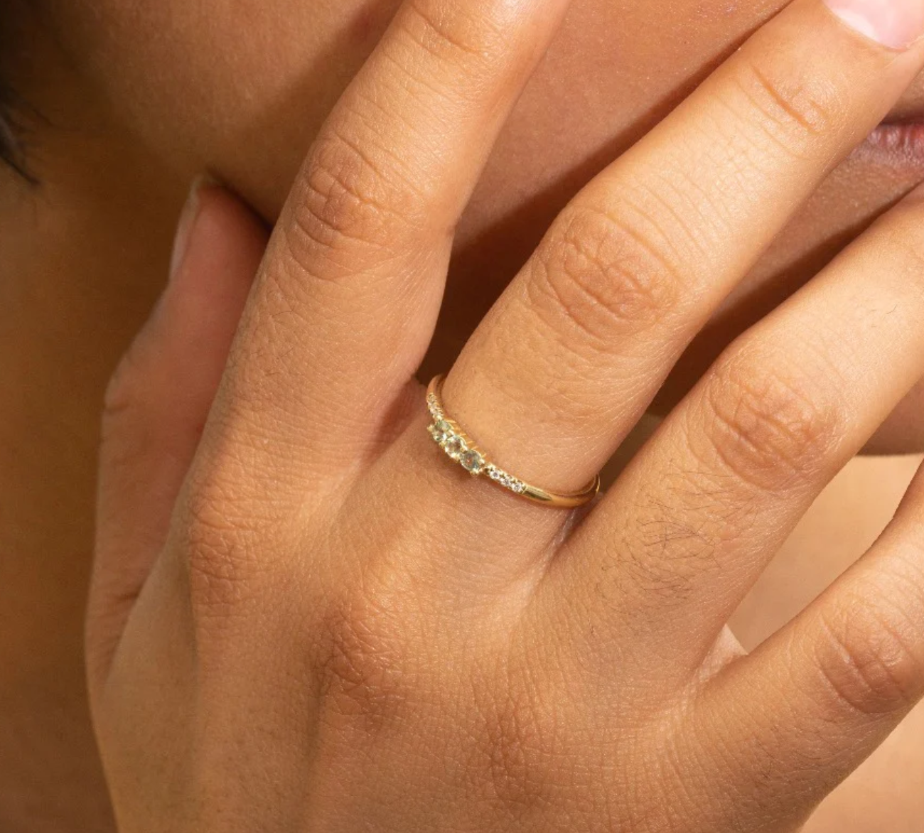 Jennie Kwon 3 Green Sapphire Band