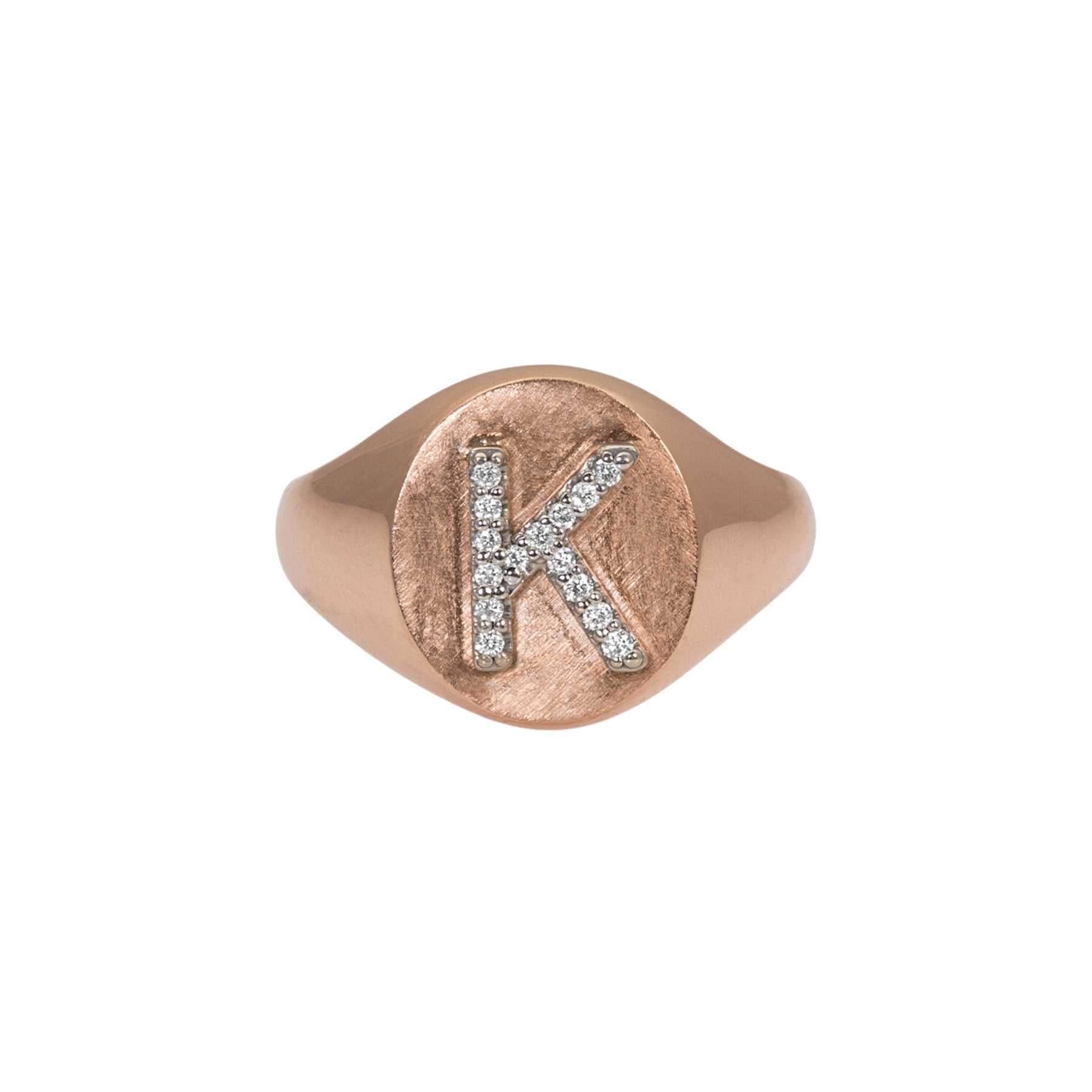RIGG 14k Rose Gold Signet "K" Initial Ring - Size 5.5