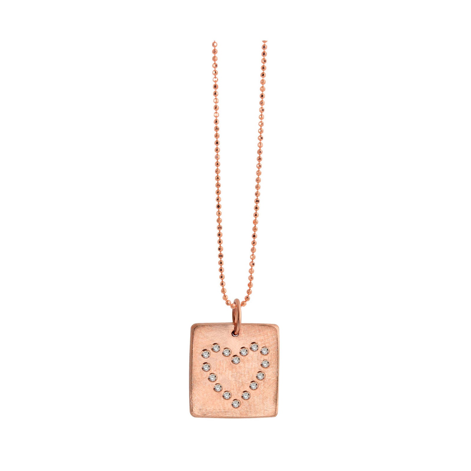 14k rose gold LEAH square charm with diamond heart outline