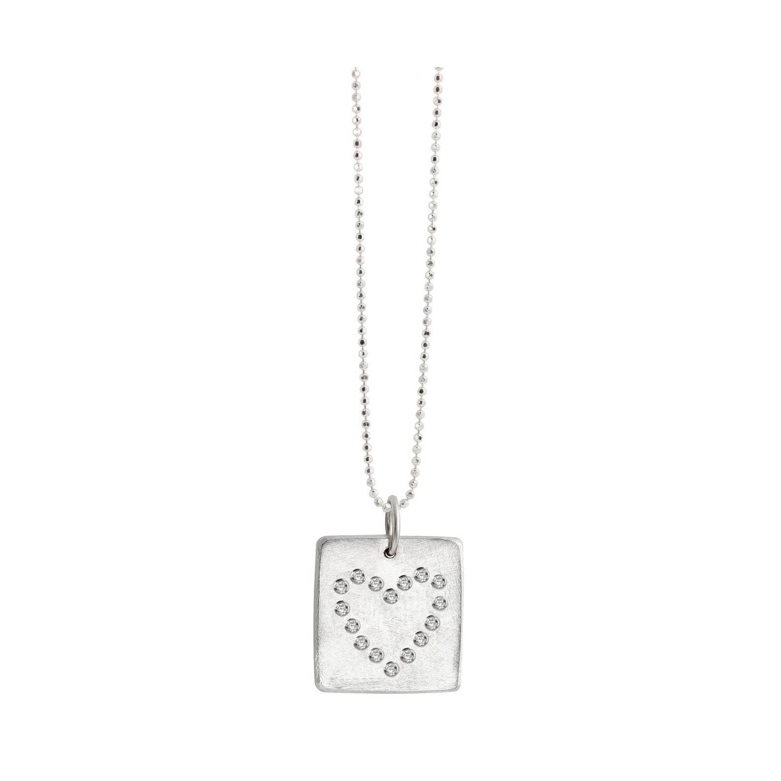 14k white gold LEAH square charm with diamond heart outline