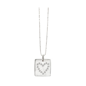 14k white gold LEAH square charm with diamond heart outline
