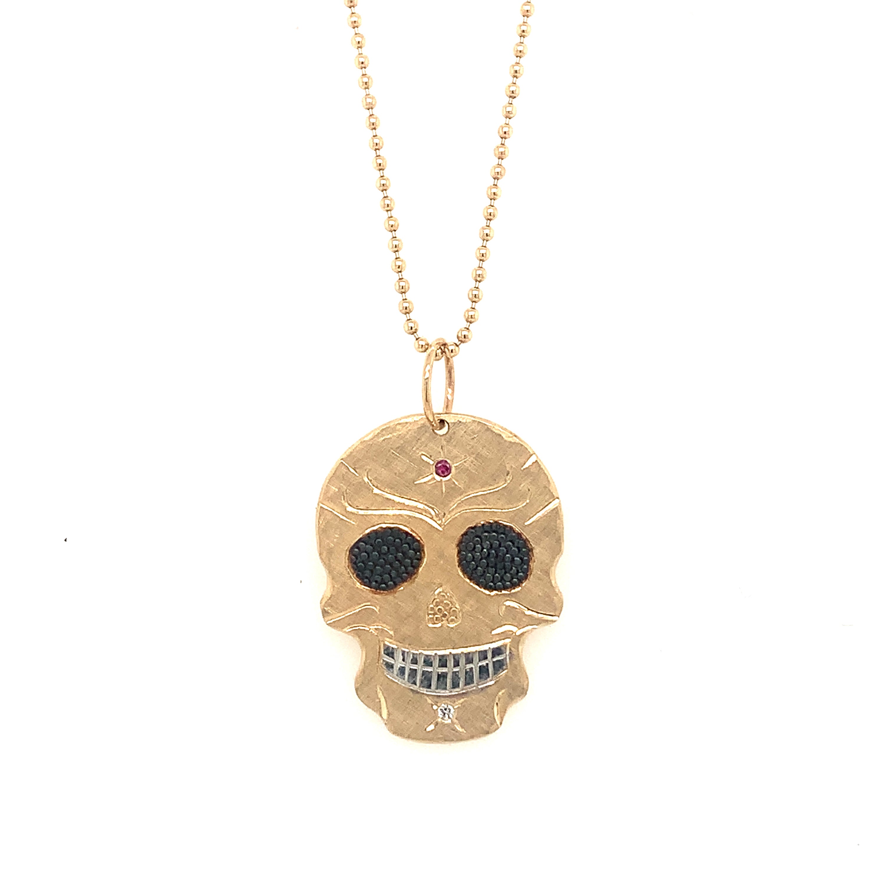 14k yellow gold small SKOR Ghostrider with blackened beaded eyes